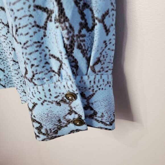 Rachel Roy Size 6 Long Sleeve Blue Snake Print Lace Up V-neck Top Tunic - Picture 6 of 10